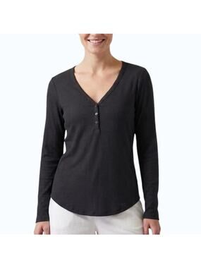 Athleta Wind Down Sleep Top Black Ribbed Henley Women Size L NWT